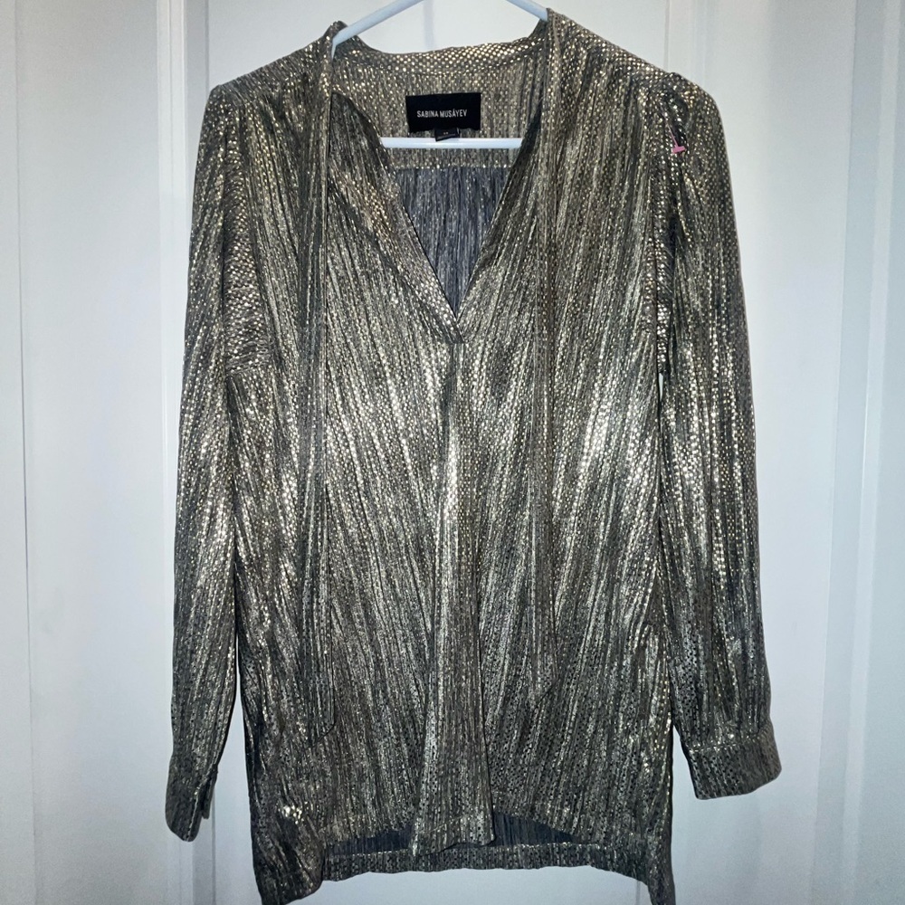 Sabrina Musayev metallic shimmer long sleeve blouse top size XS